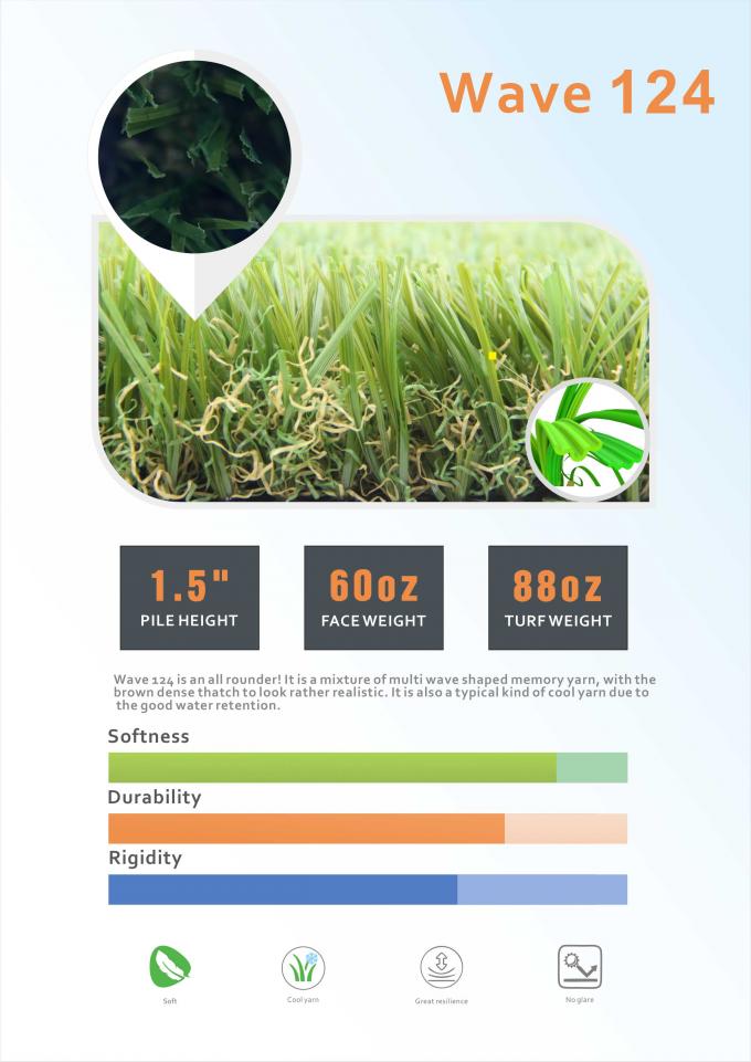 Superficie gruesa del PE de la hierba artificial antideslumbrador del jardín y suave regordeta 0