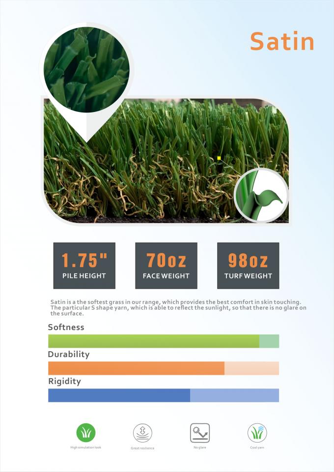 Altura 1,75 de Olive Landscaping Artificial Grass Pile del campo ISO14001” 1